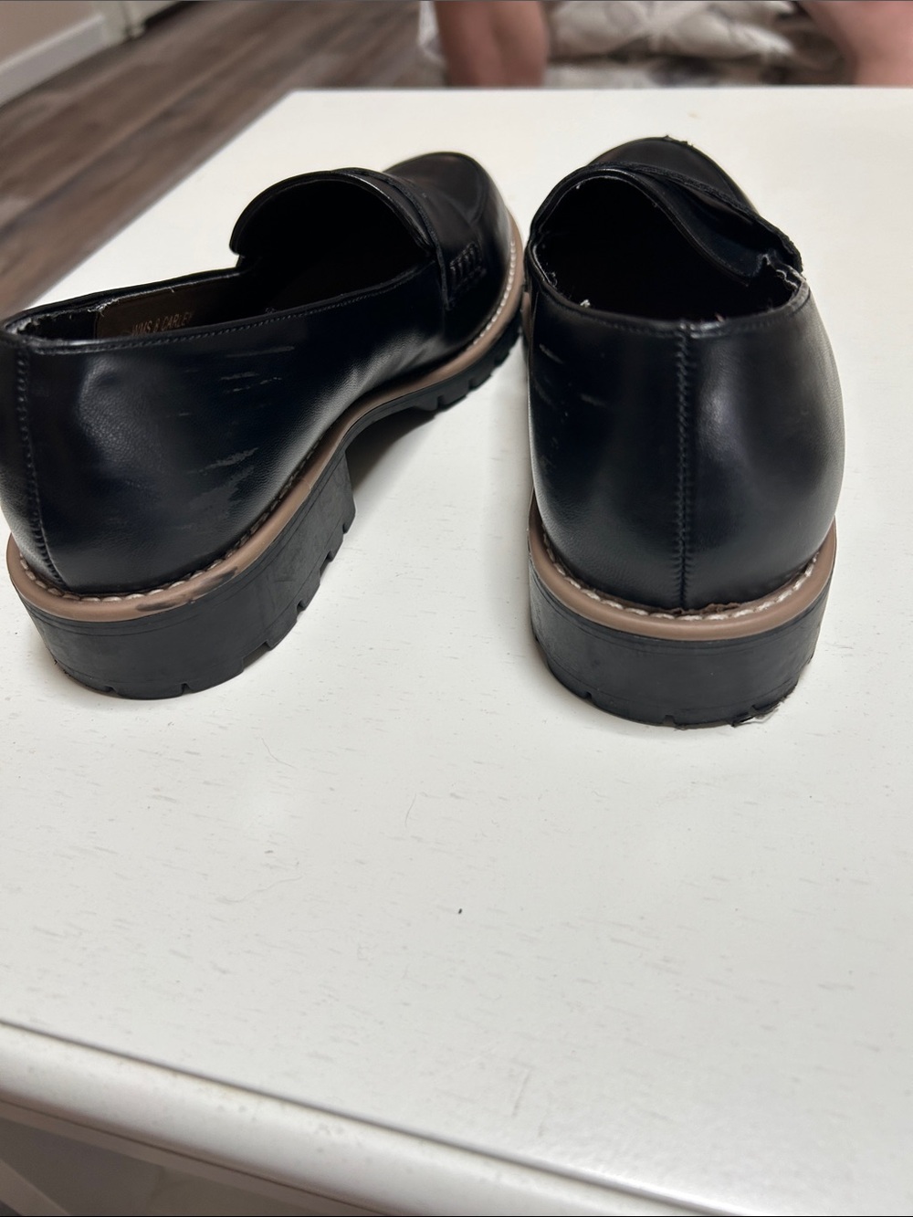 DV by Dolce Vita Black Leather Penny Loafers with Tan Trim Carly - Picture 3 of 4
